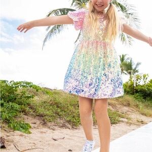 Lola + The Boys Pastel Sequin Kids Dress
